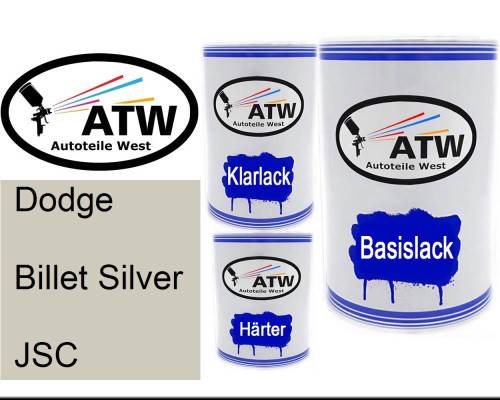 Dodge, Billet Silver, JSC: 500ml Lackdose + 500ml Klarlack + 250ml Härter - Set, von ATW Autoteile West.